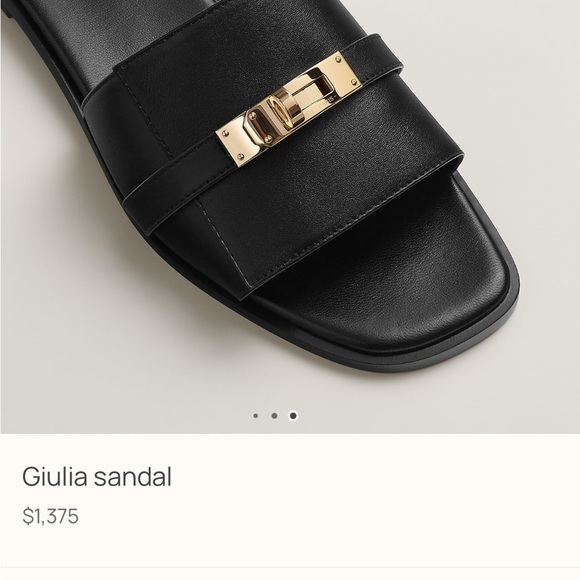 Hermes Giulia Black Slide Sandals with Gold Clasp - Picture 5 of 13
